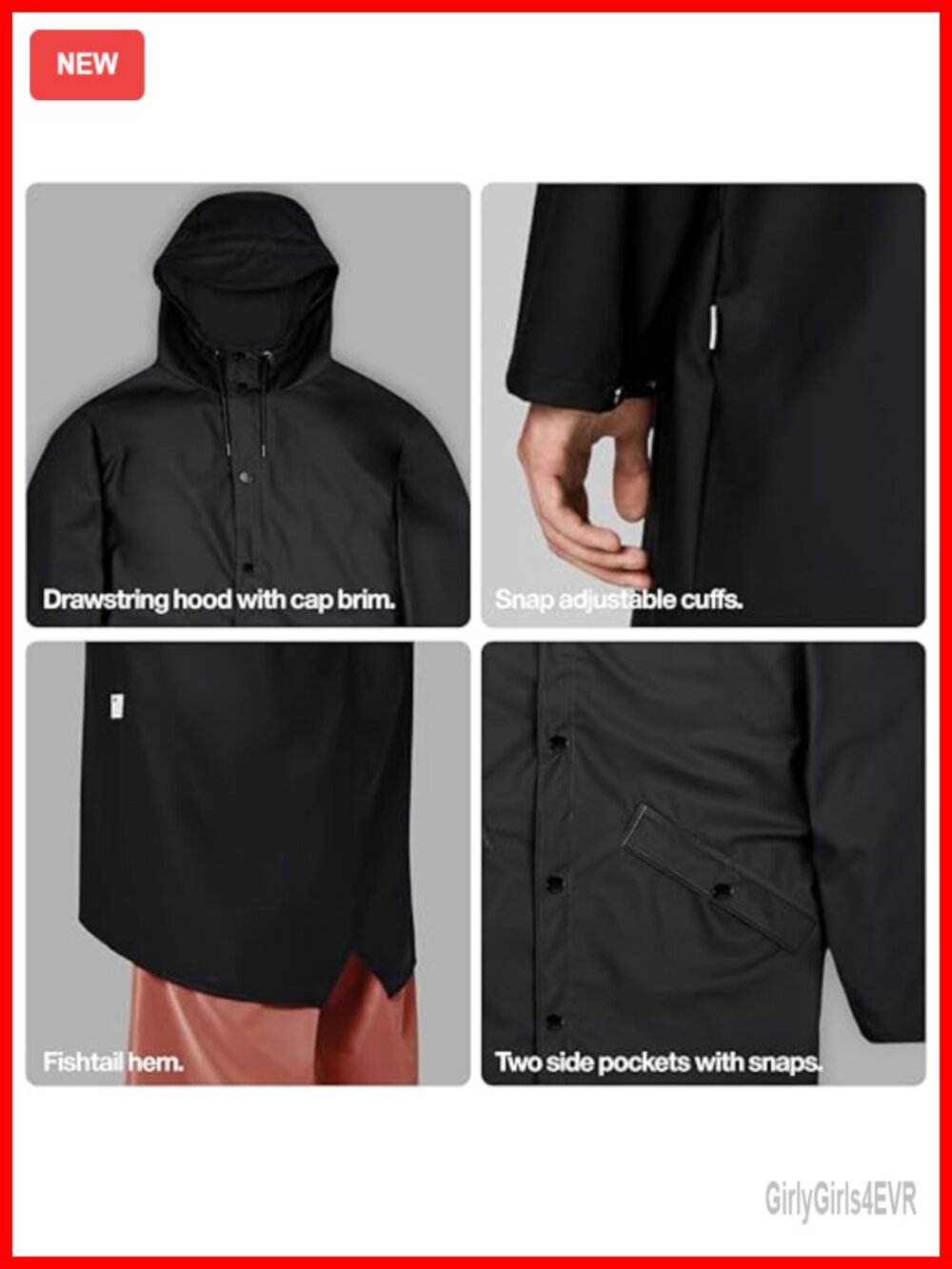 Waterproof PU Rain Jacket with Hood, Mid-Length Regular Fit - Picture 3 of 5